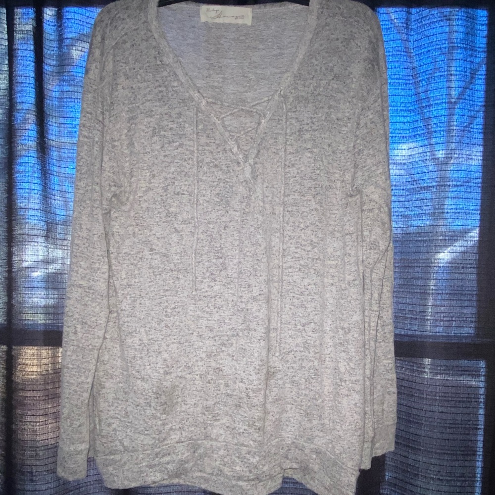 Gray lace up long sleeve shirt
